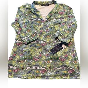 Katherine Way 2X UPF 50+ Botanical Print Sun Golf  Shirt Made USA NWT Stretchy